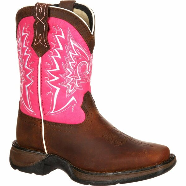 Durango LIL' Big Kid Let Love Fly Western Boot, BROWN/PINK, M, Size 3.5 DWBT094